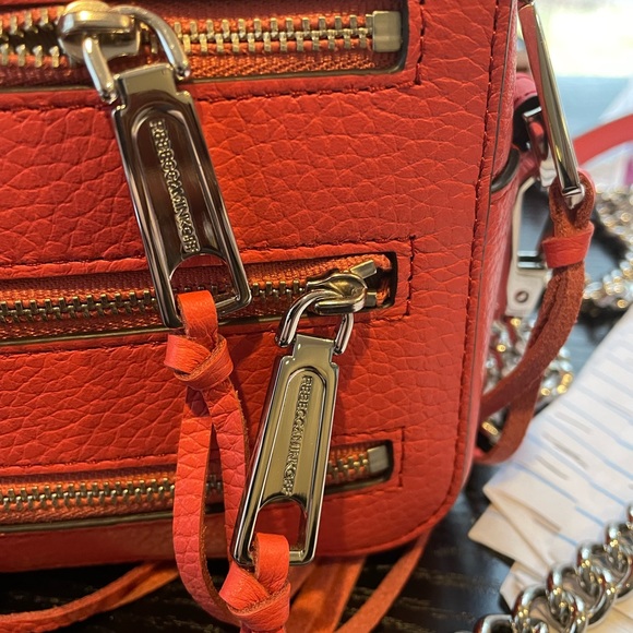 NWT Rebecca Minkoff Moto Leather Camera Crossbody Bag Grapefruit Orange Pink Red - Picture 4 of 7